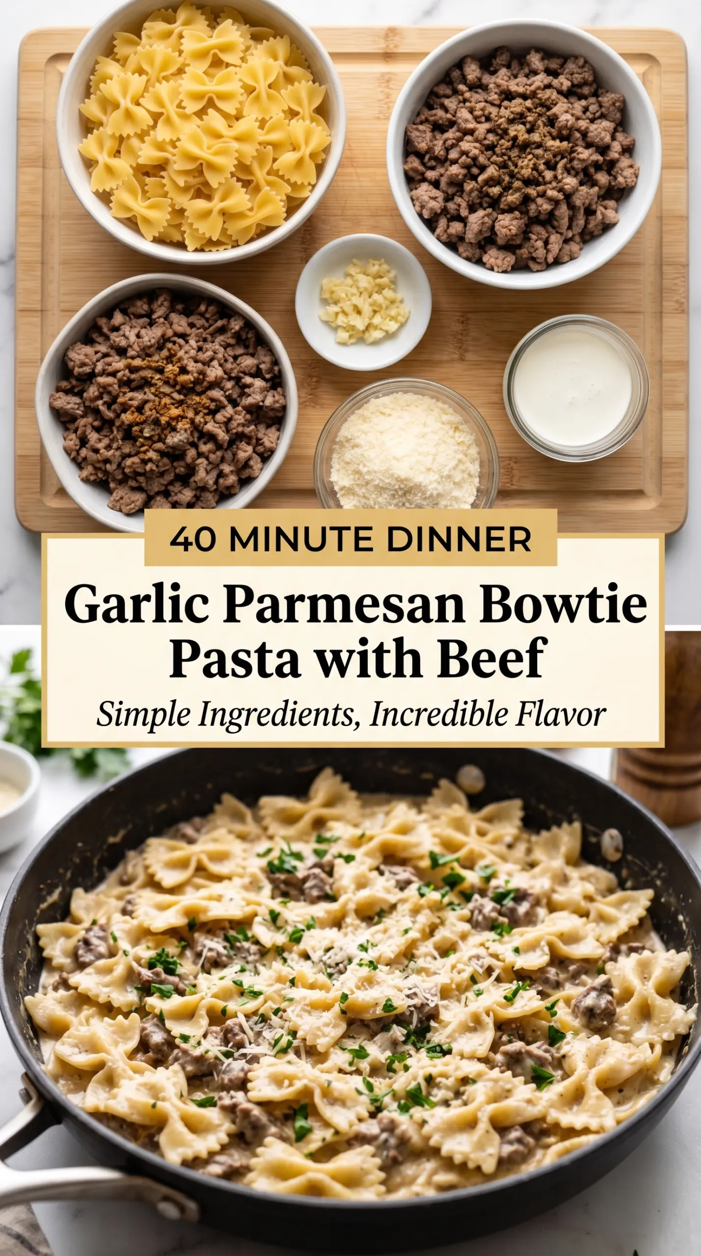 Garlic Parmesan Bowtie Pasta with Beef