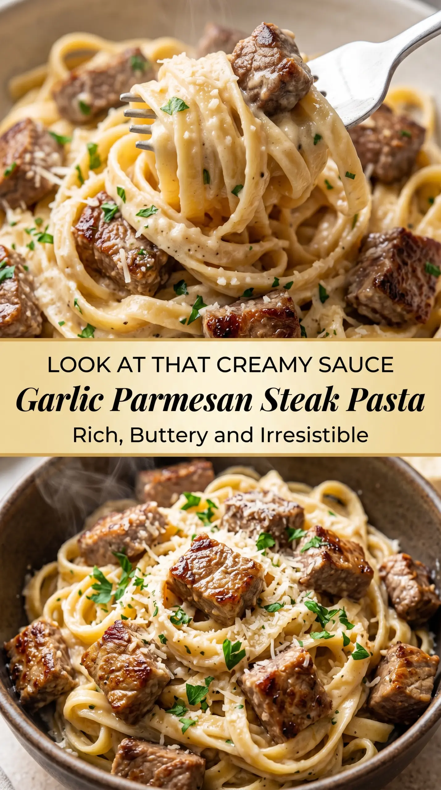 Garlic Parmesan Steak Pasta