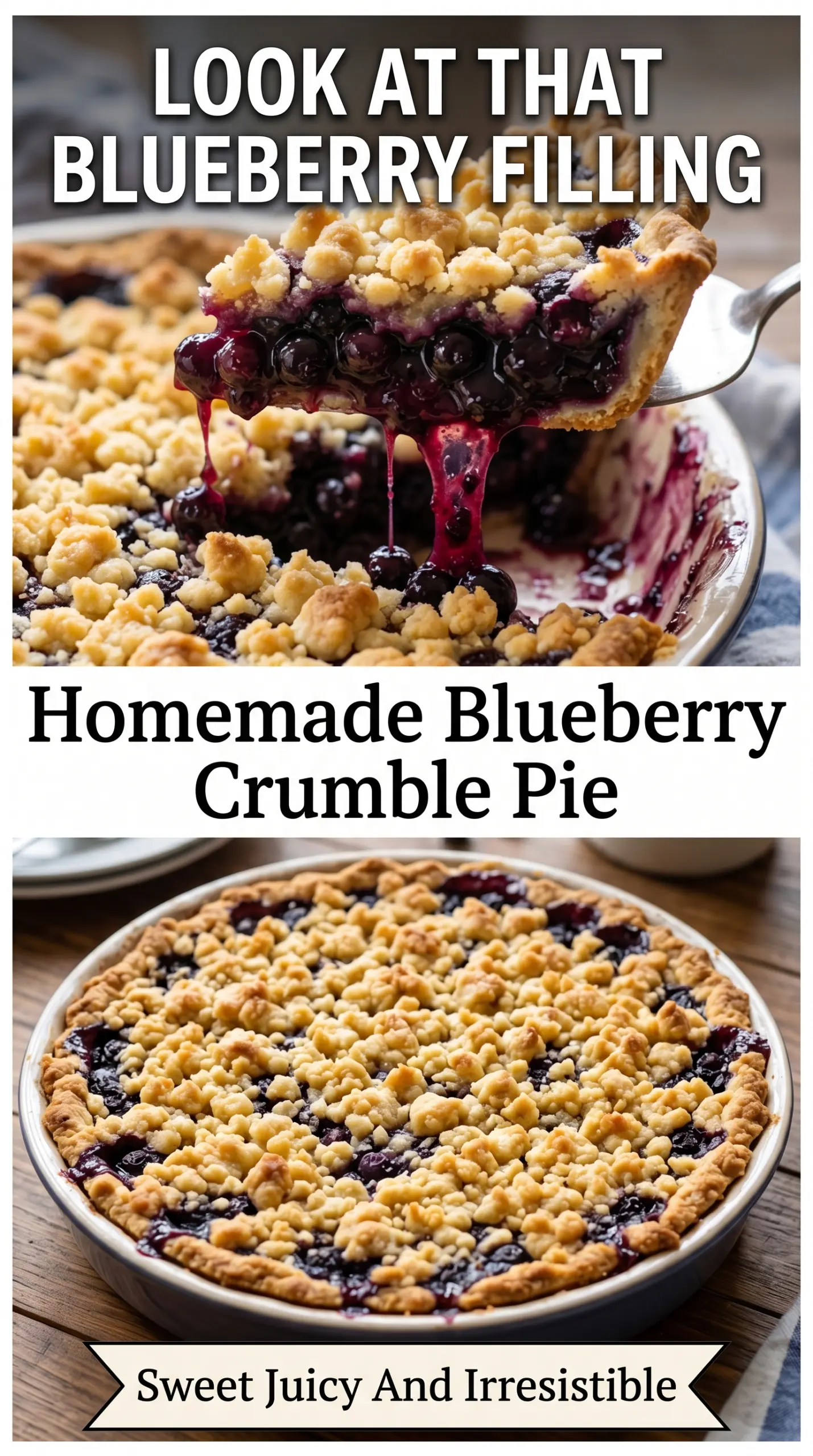 Homemade blueberry crumble pie juicy buttery cinnamon
