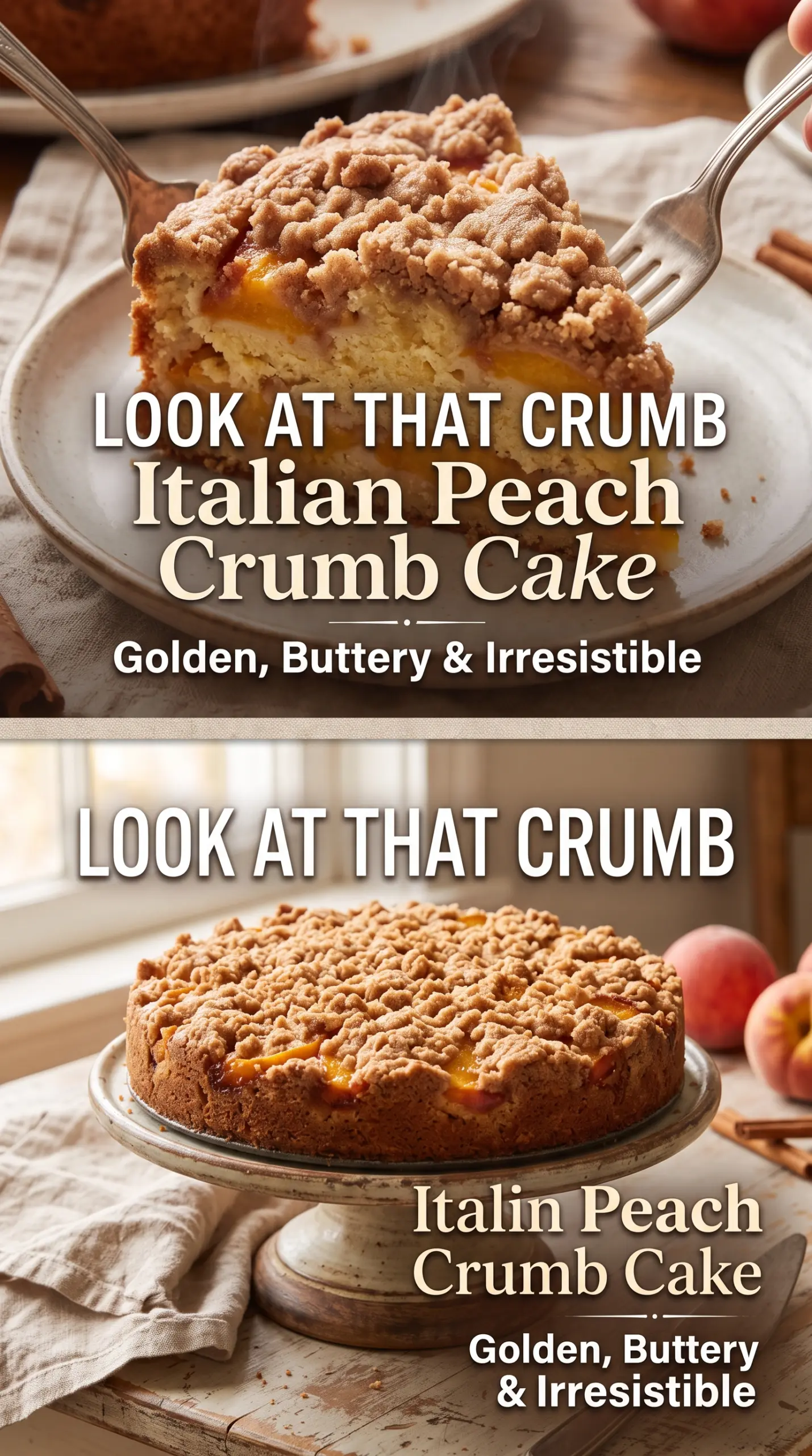 Italian Peach Crumb Cake buttery crumb, juicy peaches, cinnamon