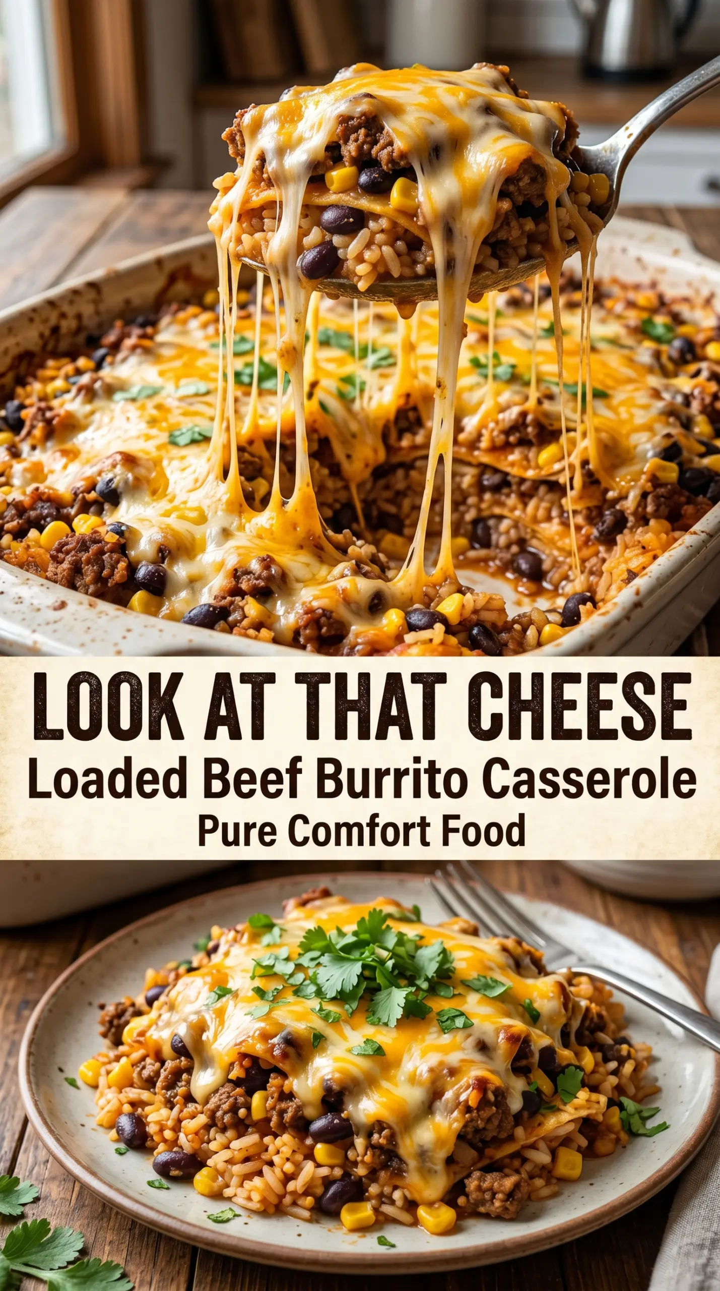 Loaded Beef Burrito Casserole cheesy layered Tex-Mex