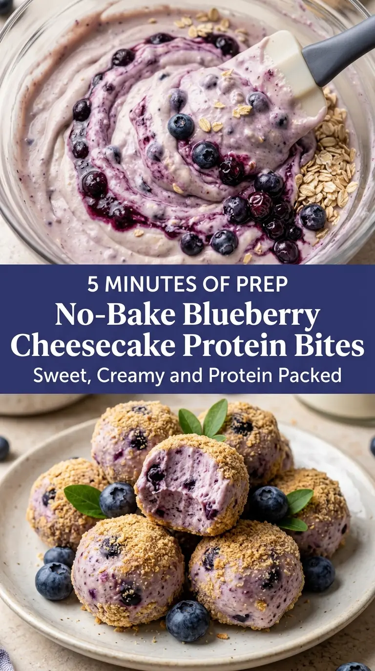 No-Bake Blueberry Cheesecake Protein Bites
