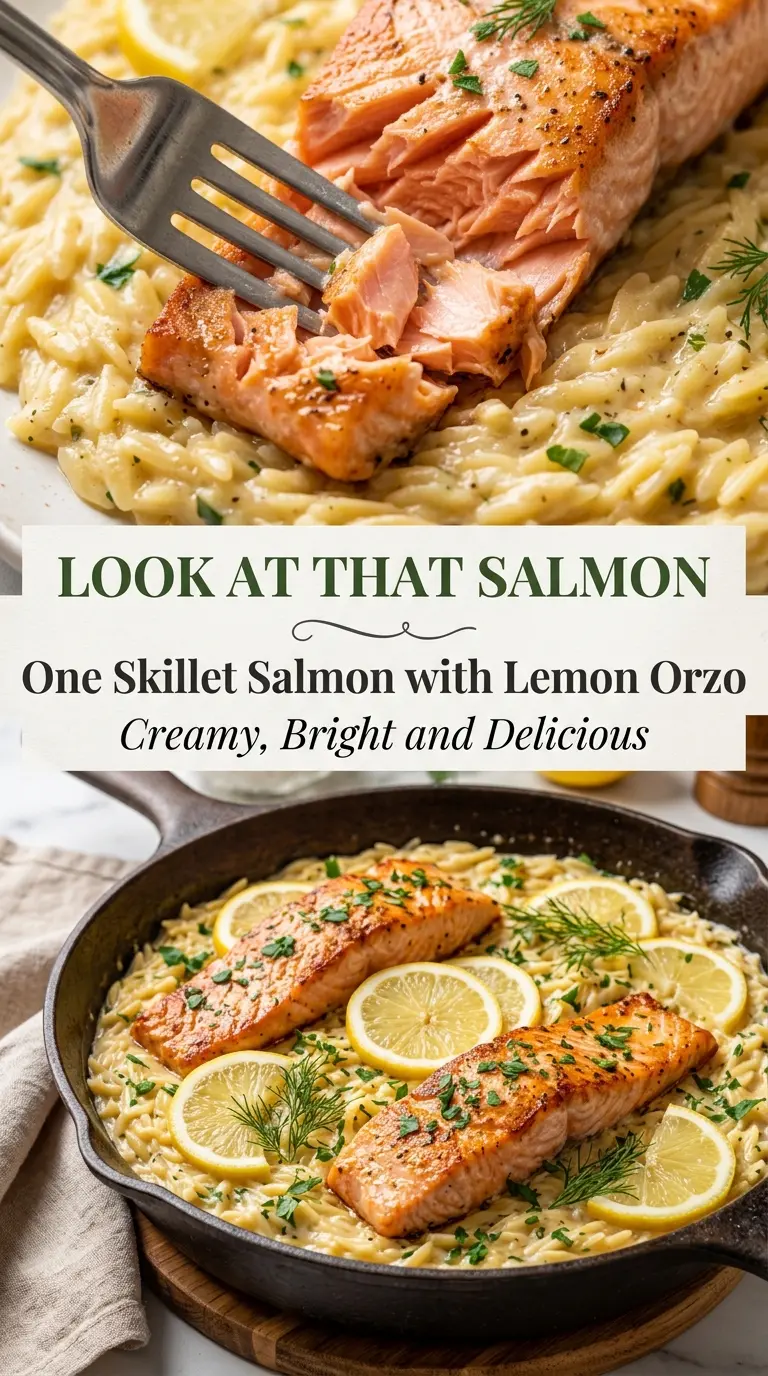 One Skillet Salmon with Lemon Orzo creamy lemony salmon