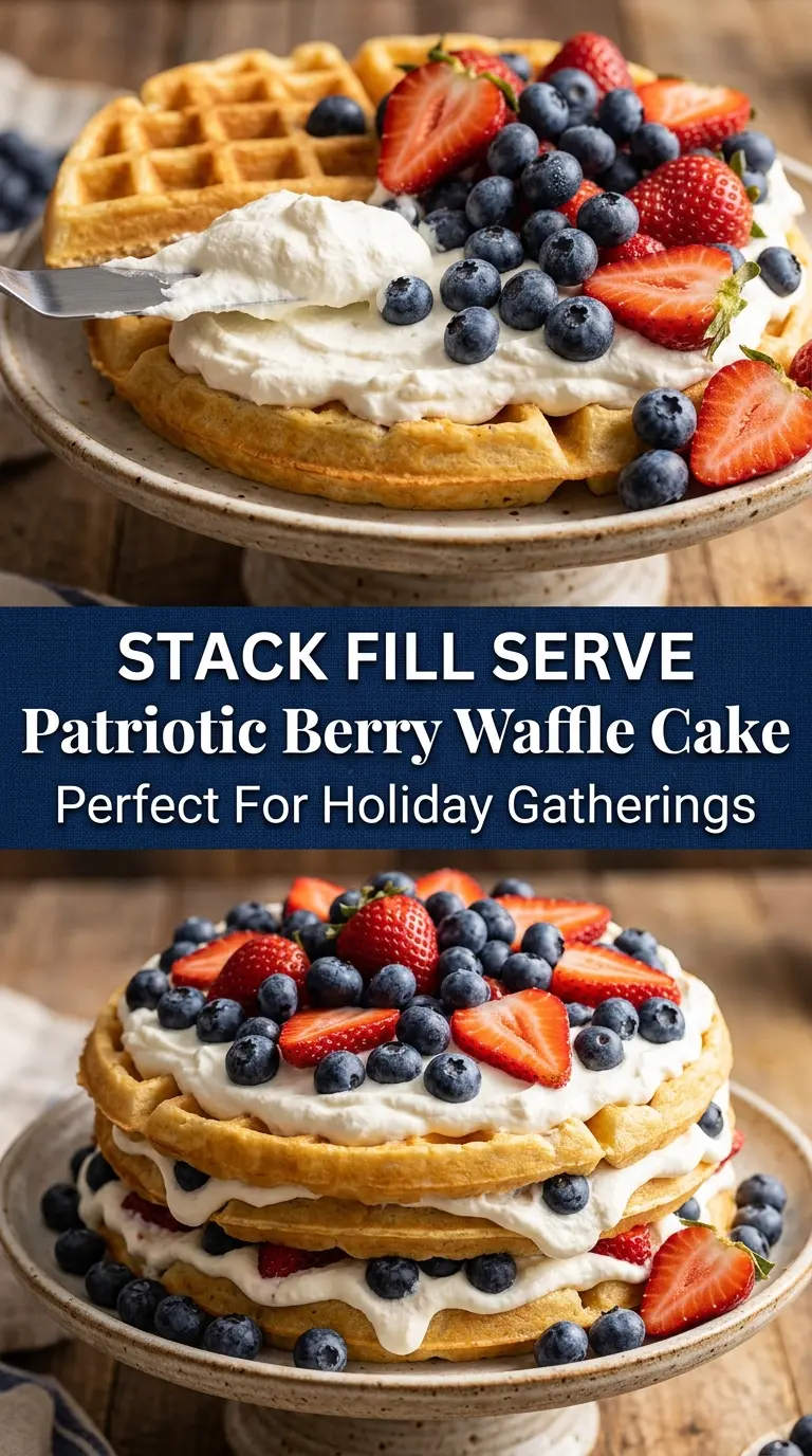 Patriotic Berry Waffle Cake festive berries whipped cream