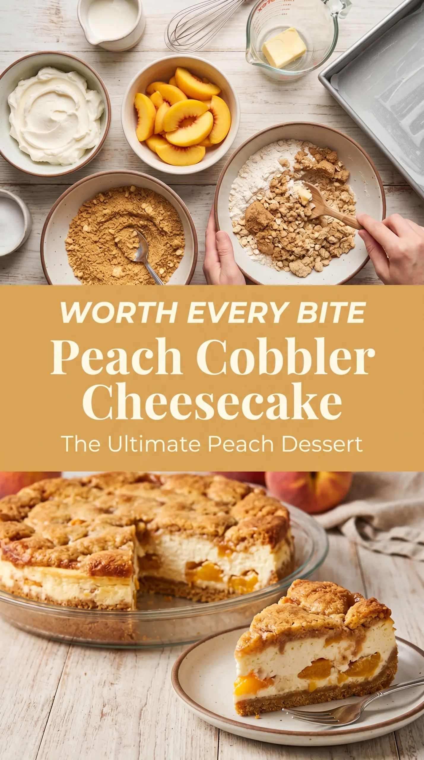 Peach Cobbler Cheesecake creamy peach crumble