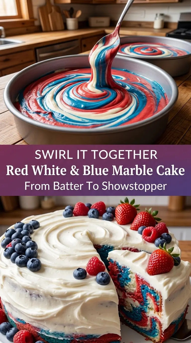 Red White & Blue Marble Cake vibrant swirls patriotic dessert