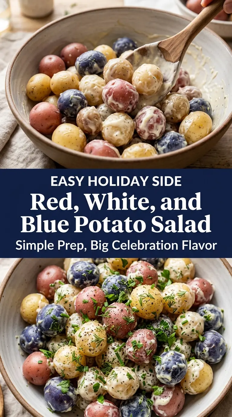 Red, White, and Blue Potato Salad colorful creamy