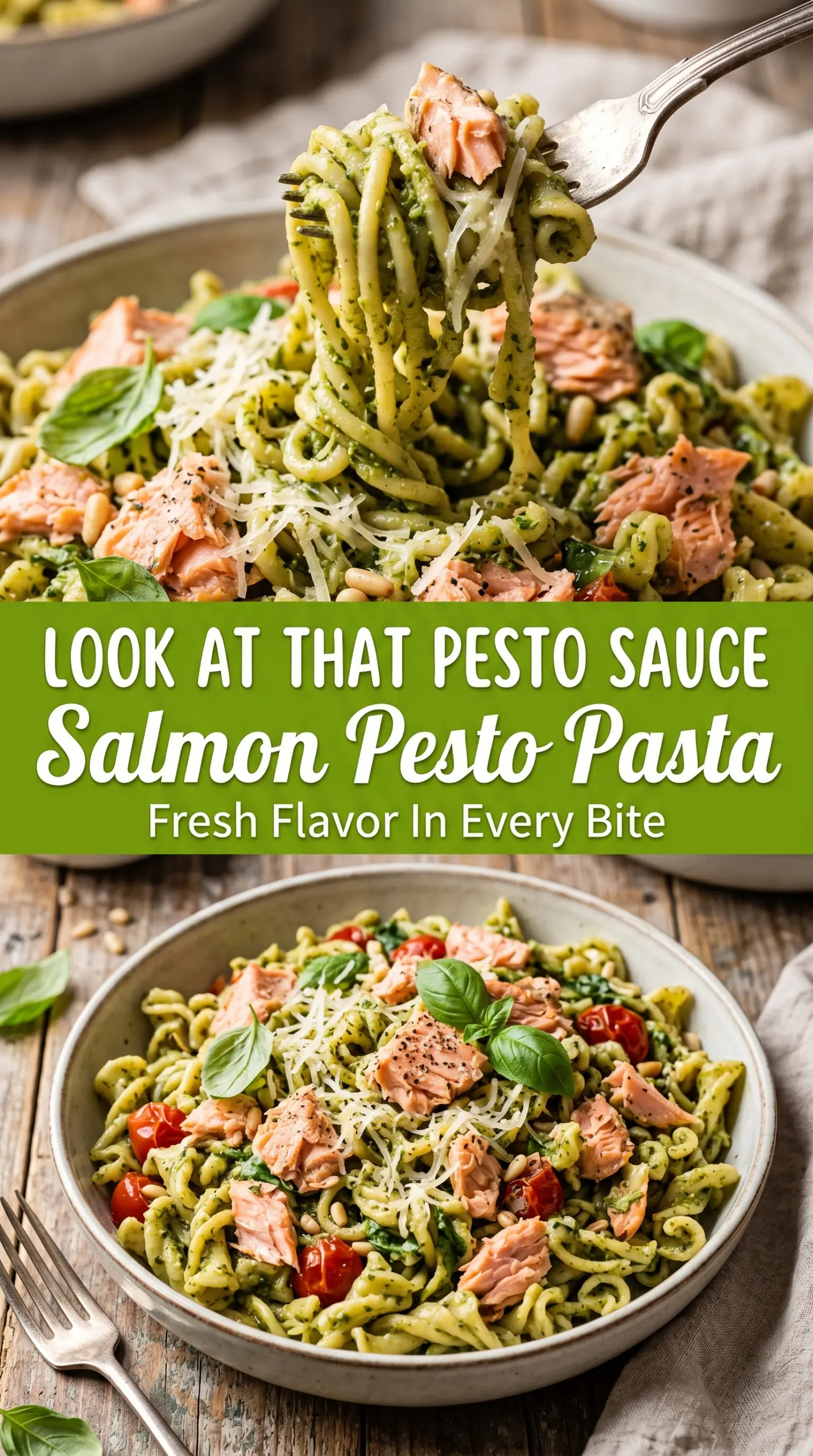 Salmon Pesto Pasta creamy basil