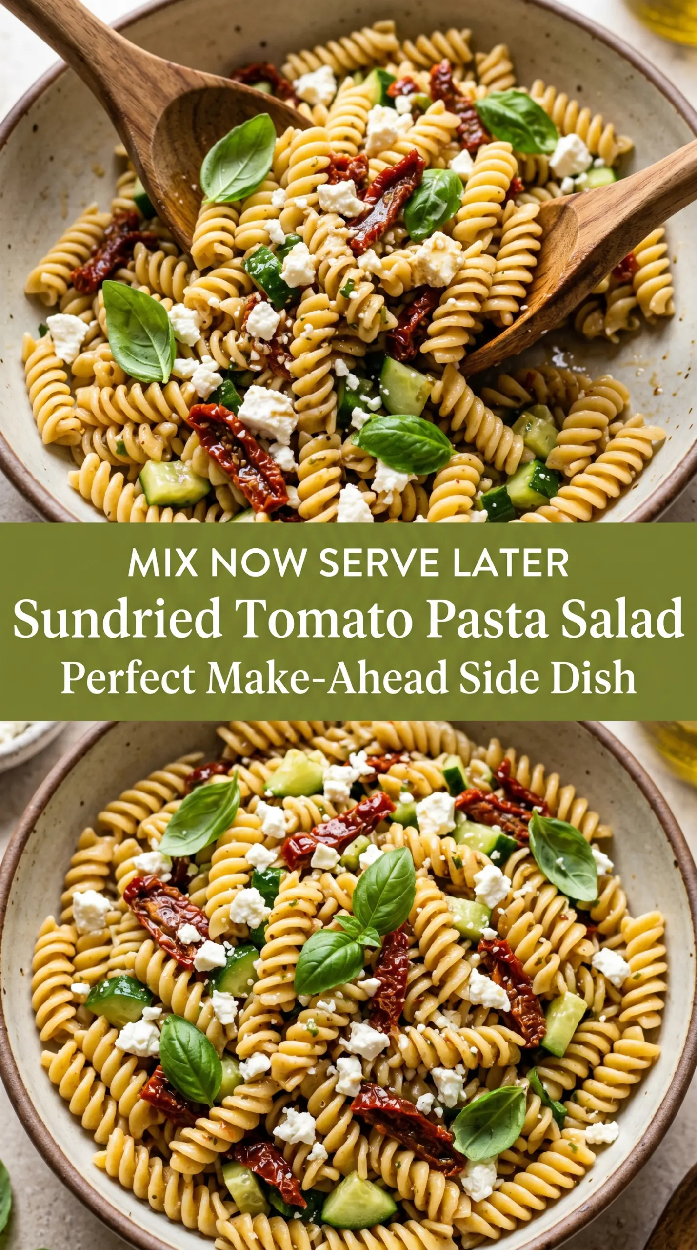 Sundried Tomato Pasta Salad with Feta and Fresh Basil colorful, creamy, fresh