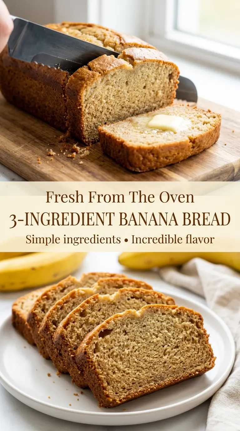 3-Ingredient Banana Bread soft moist loaf