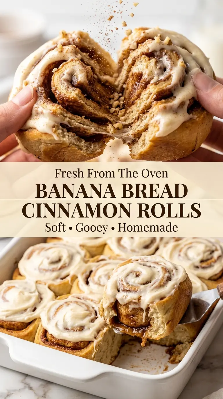 Banana Bread Cinnamon Rolls soft gooey frosted