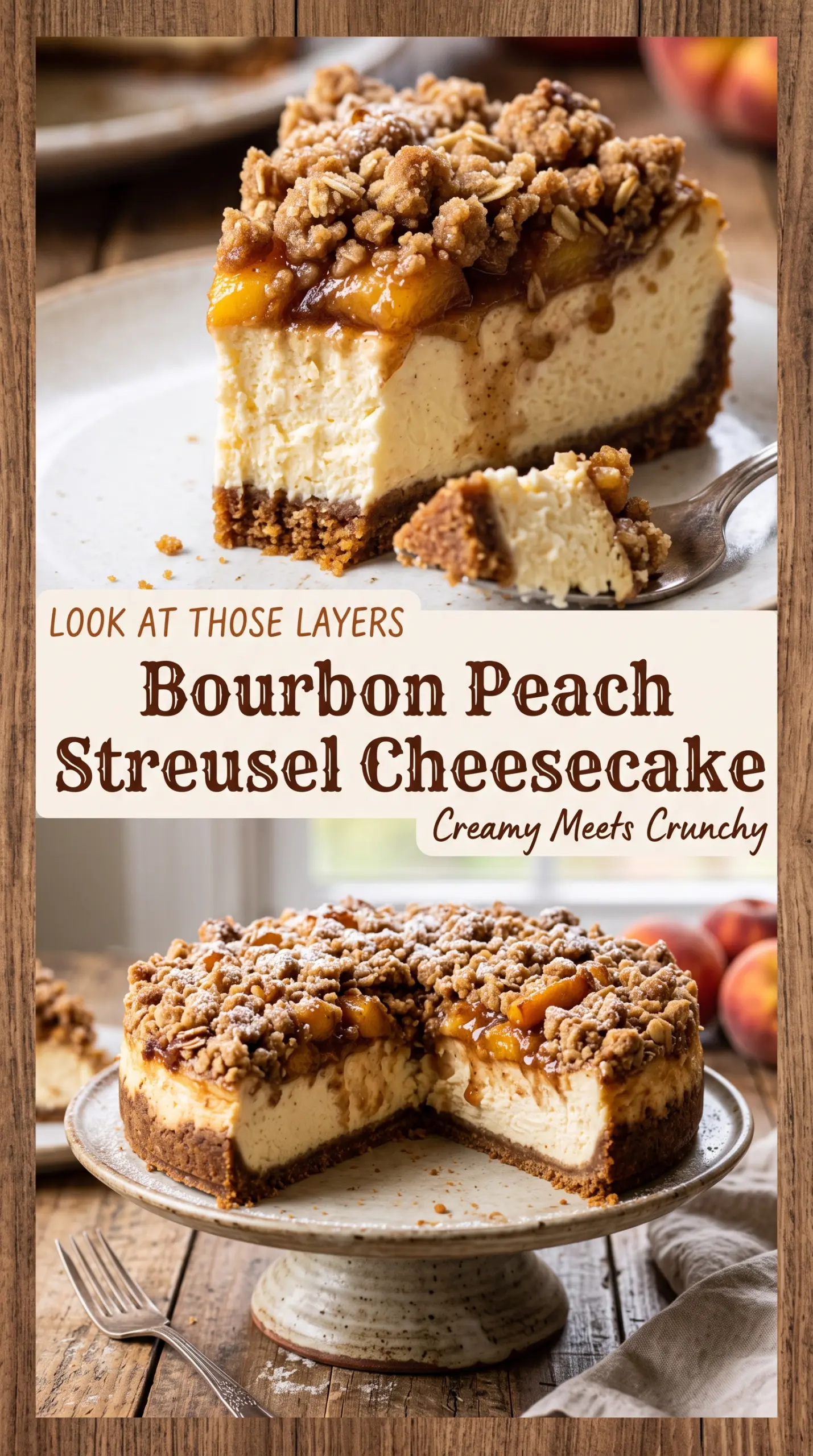 Bourbon Peach Streusel Cheesecake creamy peachy crumbly