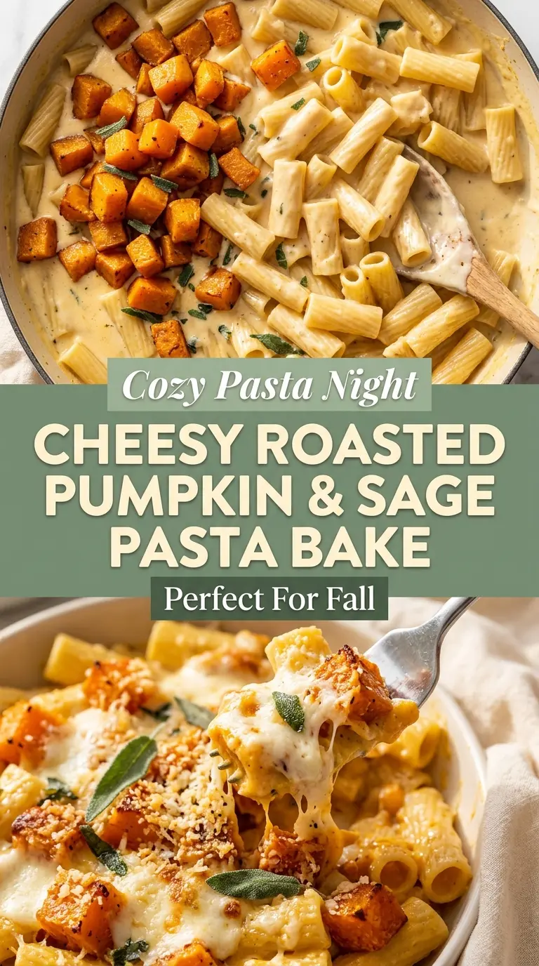 Cheesy Roasted Pumpkin & Sage Pasta Bake caramelized creamy golden