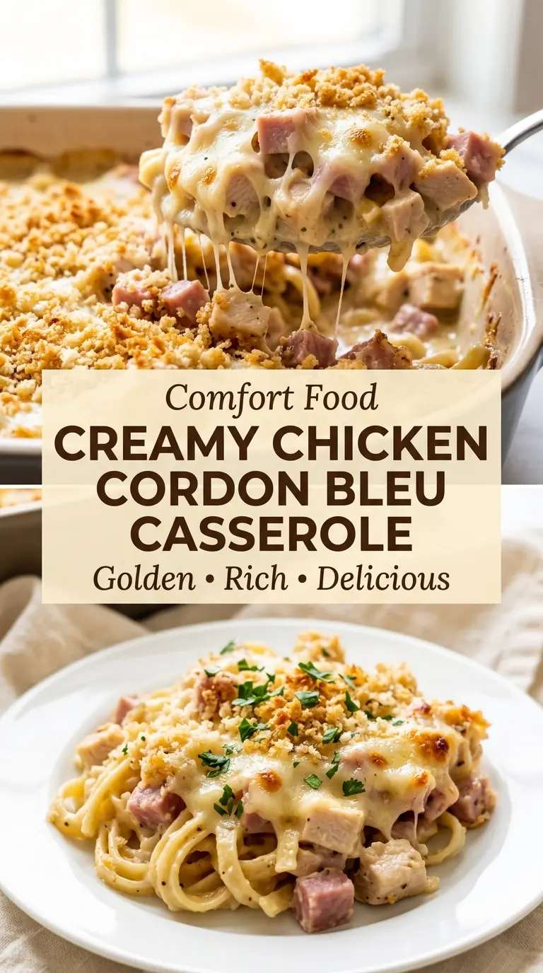 Creamy Chicken Cordon Bleu Casserole cheesy golden pasta