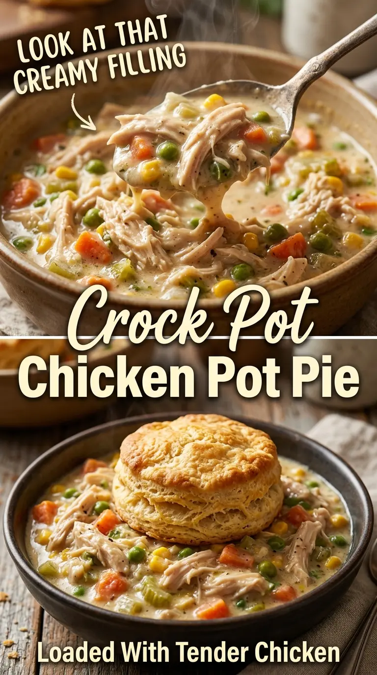 Creamy Crock Pot Chicken Pot Pie tender chicken creamy biscuits