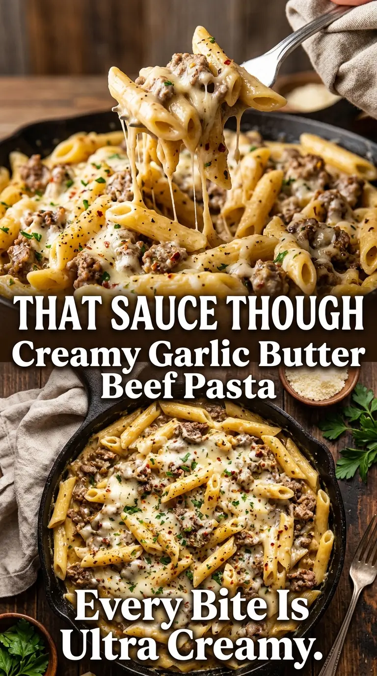 Creamy Garlic Butter Beef Pasta