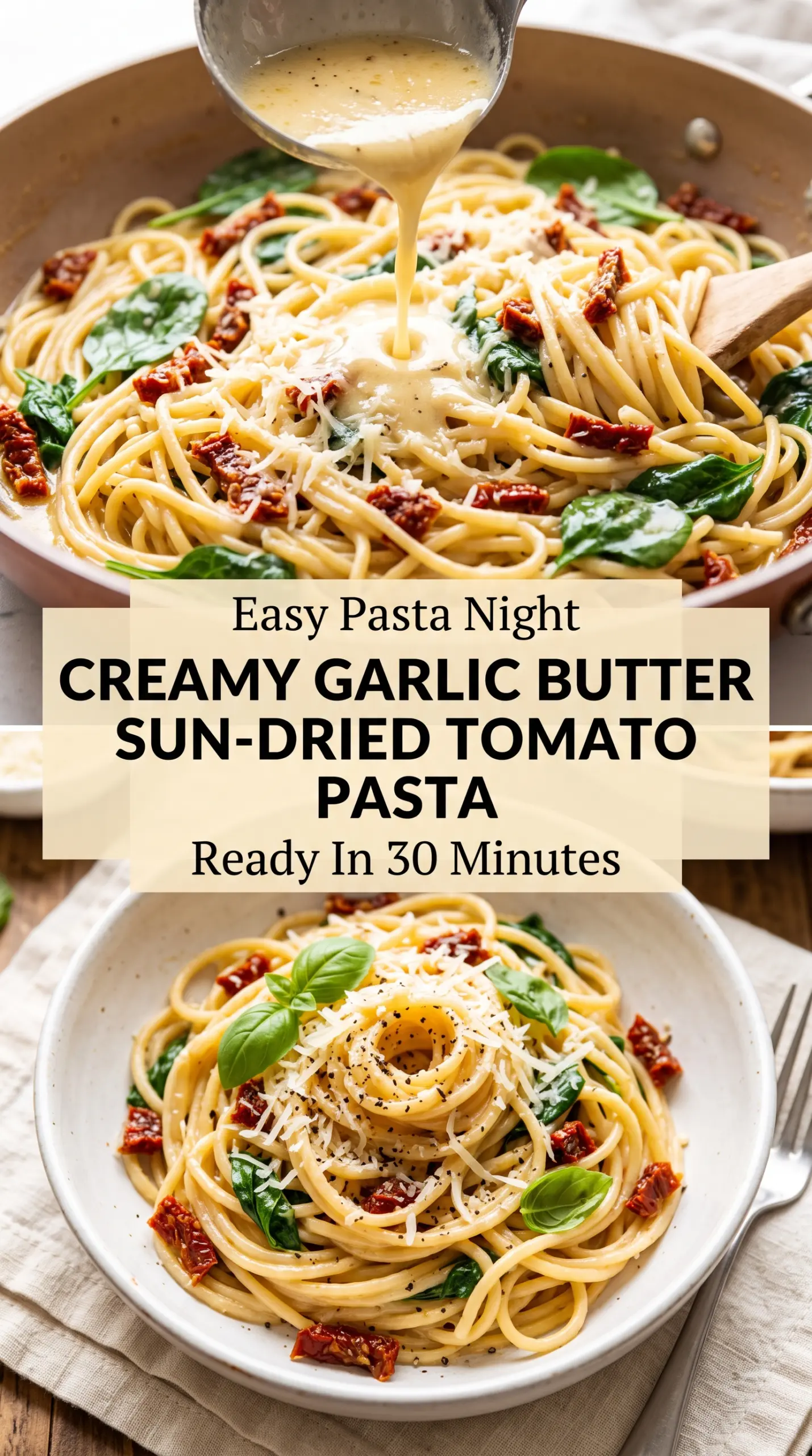 Creamy Garlic Butter Sun-Dried Tomato Pasta