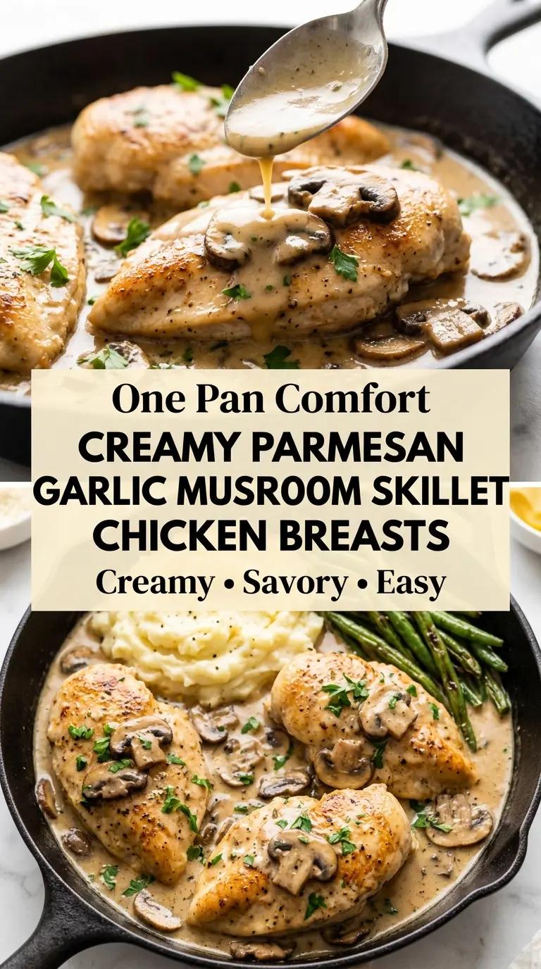 Creamy Parmesan Garlic Mushroom Skillet Chicken Breasts