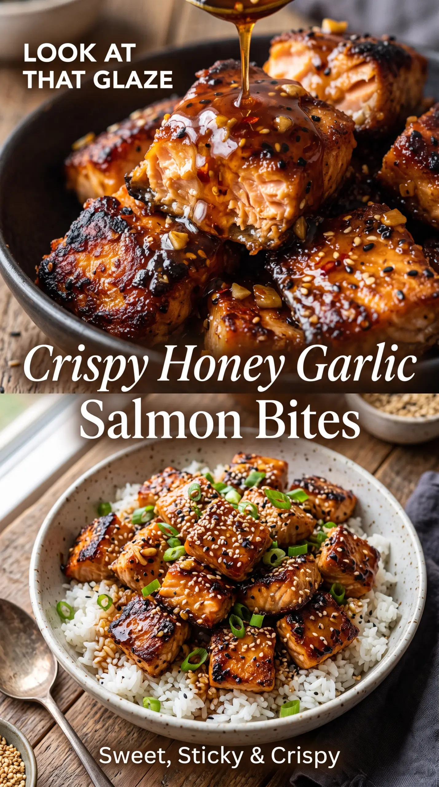 Crispy Honey Garlic Salmon Bites crisp sticky glazed