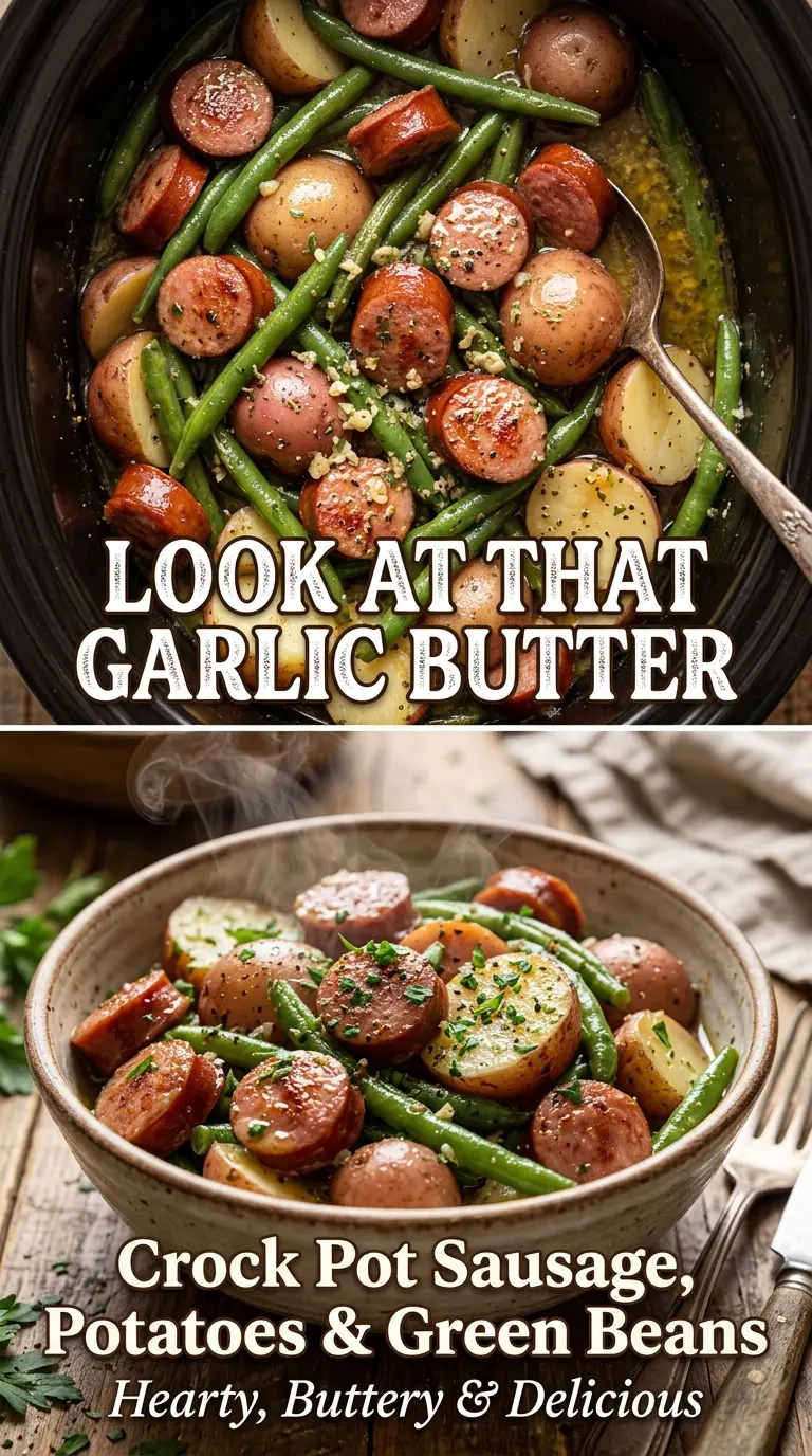 Crock Pot Sausage, Potatoes and Green Beans smoky buttery slow cooker dinner