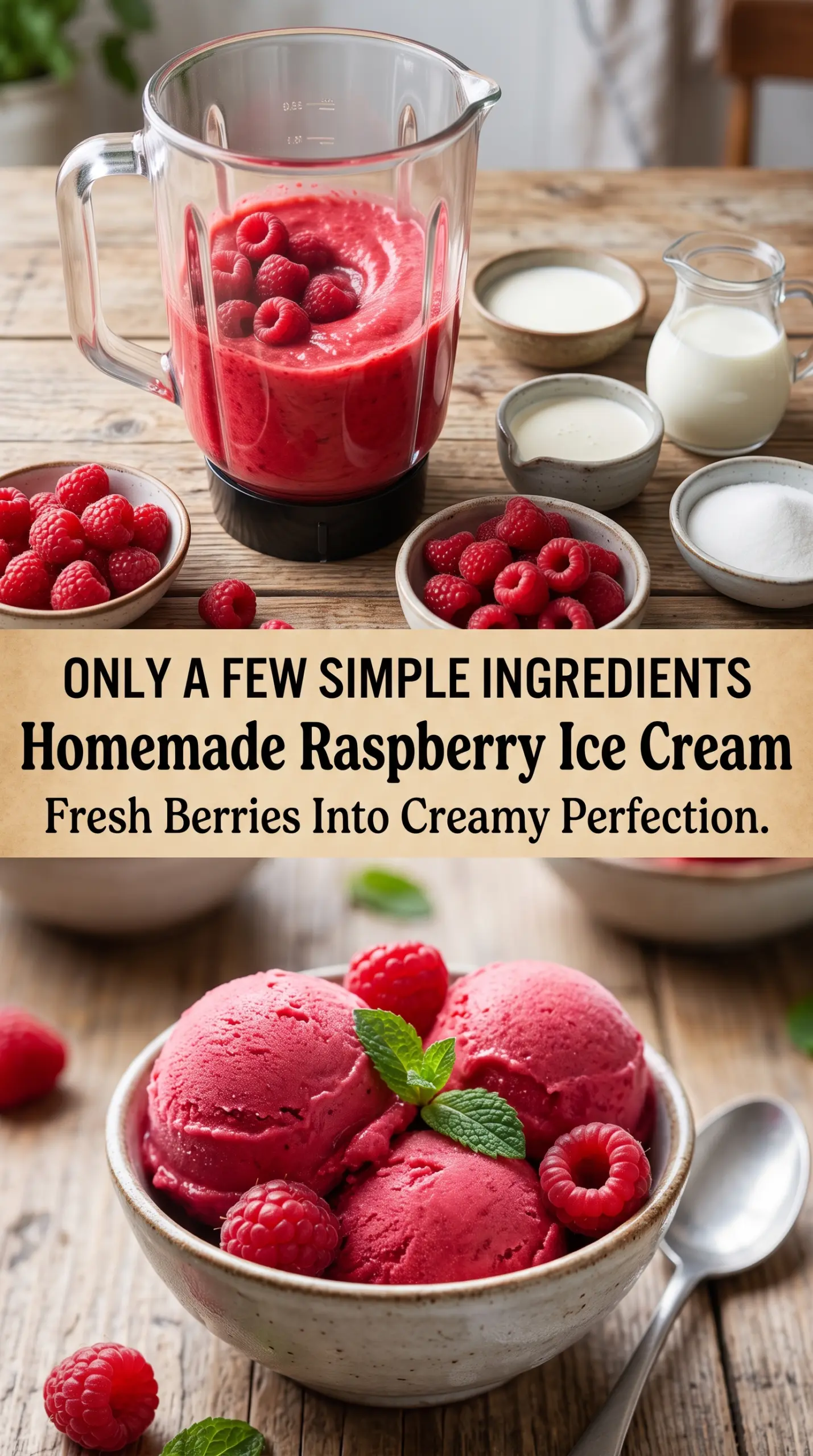 Homemade raspberry ice cream creamy fruity
