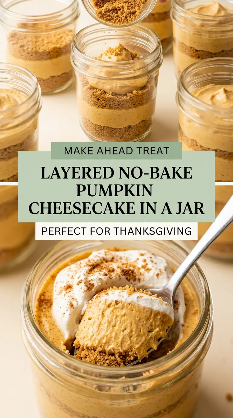 Layered no-bake pumpkin cheesecake in a jar, creamy pumpkin dessert layers