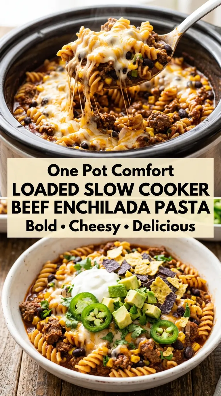Loaded Slow Cooker Beef Enchilada Pasta cheesy hearty