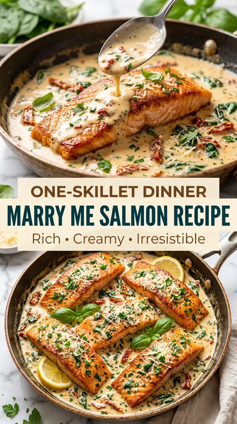 Marry Me Salmon Recipe creamy skillet, Parmesan sauce, sun-dried tomatoes