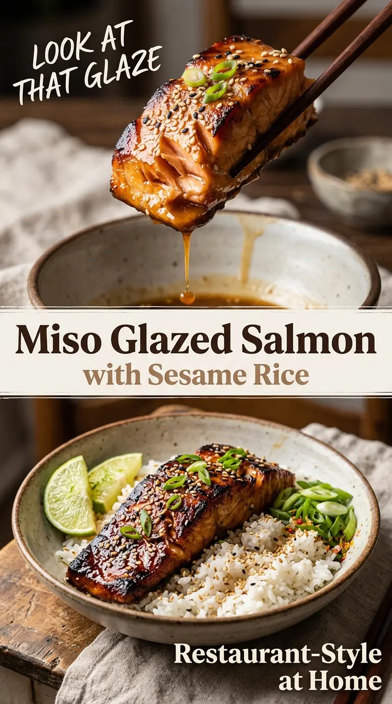 Miso Glazed Salmon with Sesame Rice glossy savory salmon