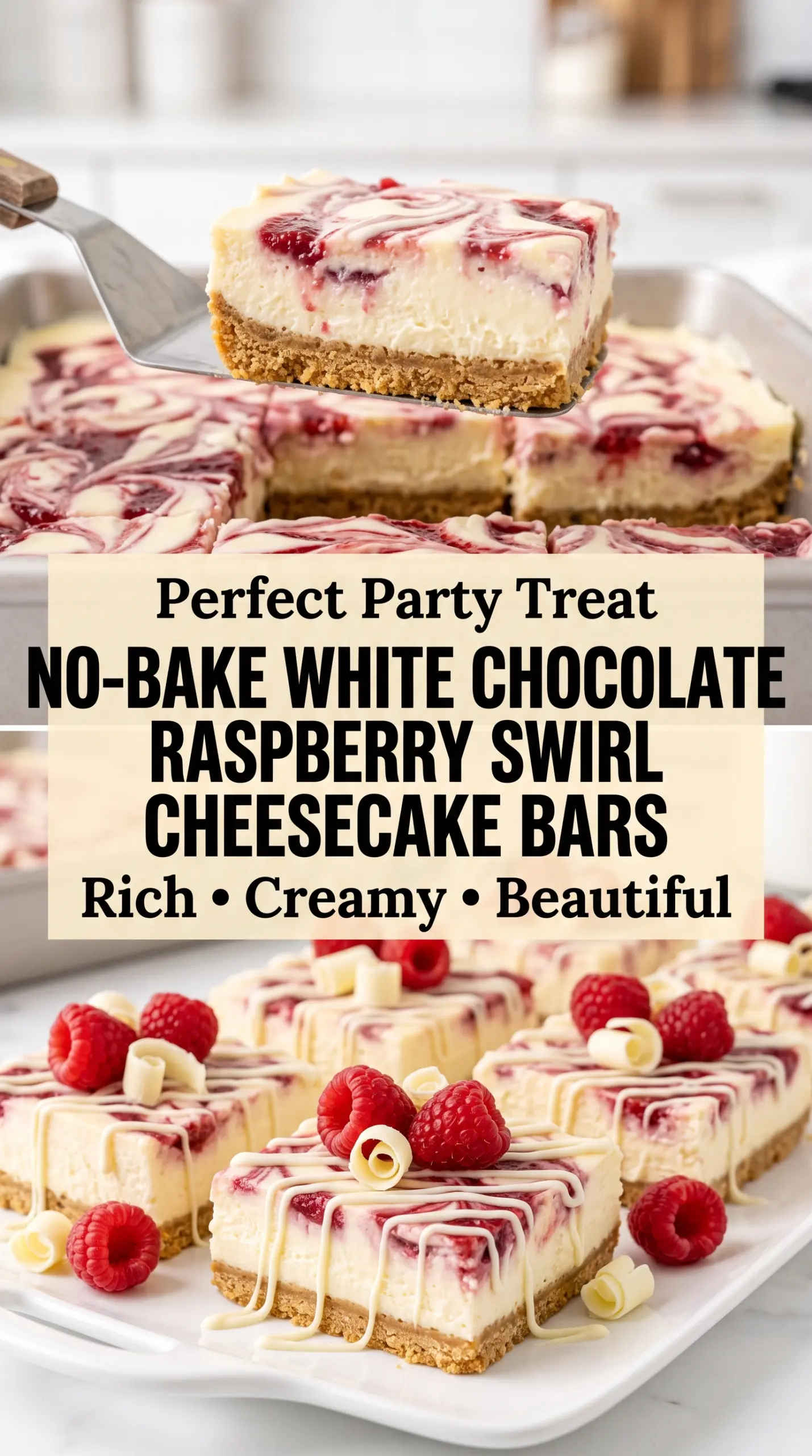 No-Bake White Chocolate Raspberry Swirl Cheesecake Bars