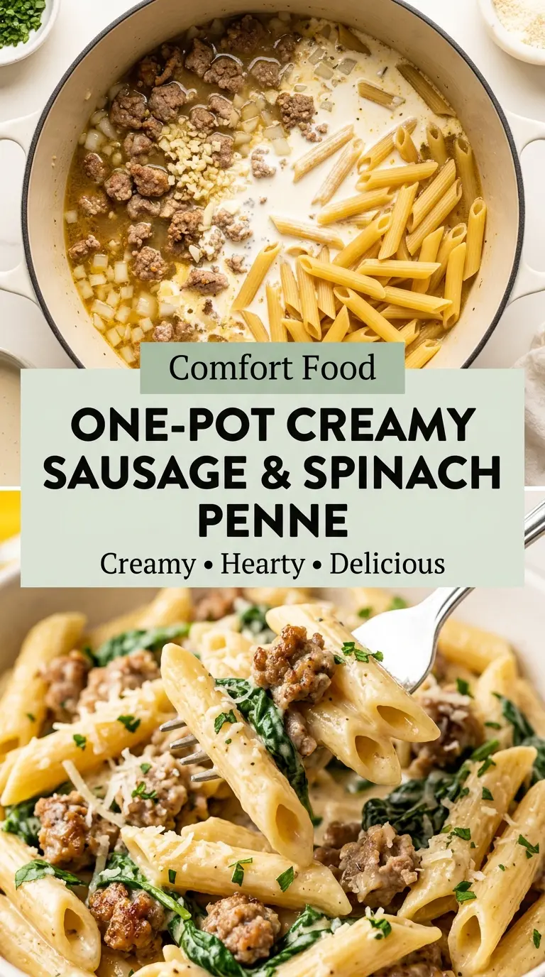One-Pot Creamy Sausage & Spinach Penne