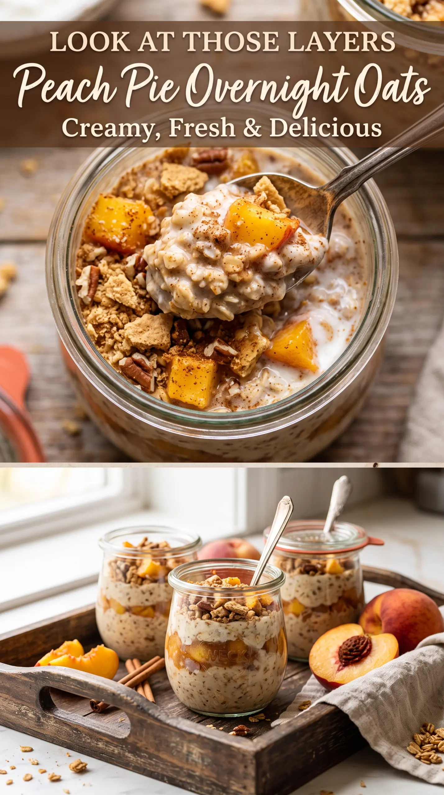 Peach Pie Overnight Oats creamy cinnamon peaches