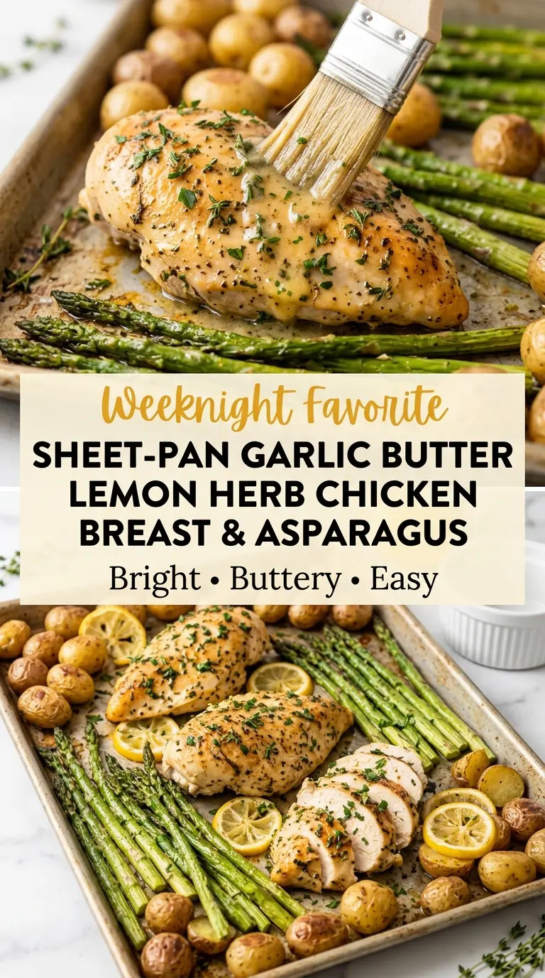 Sheet-Pan Garlic Butter Lemon Herb Chicken Breast & Asparagus juicy, lemony, one-pan