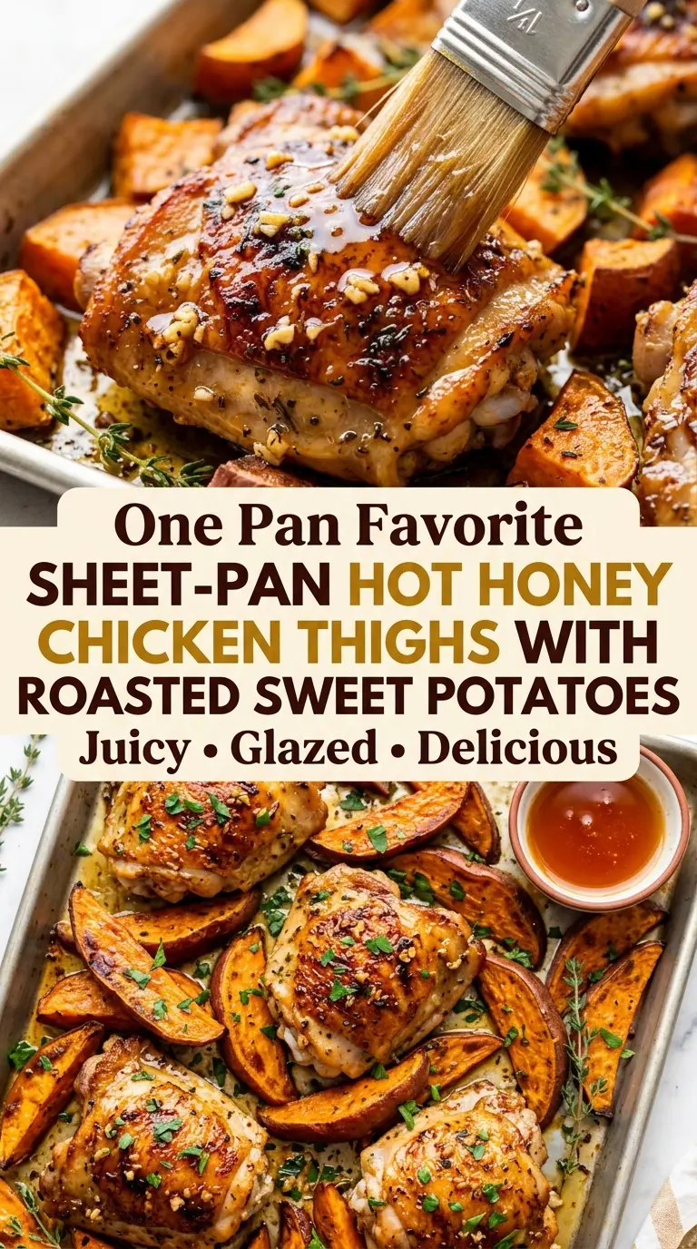 Sheet-Pan Hot Honey Chicken Thighs with Roasted Sweet Potatoes 