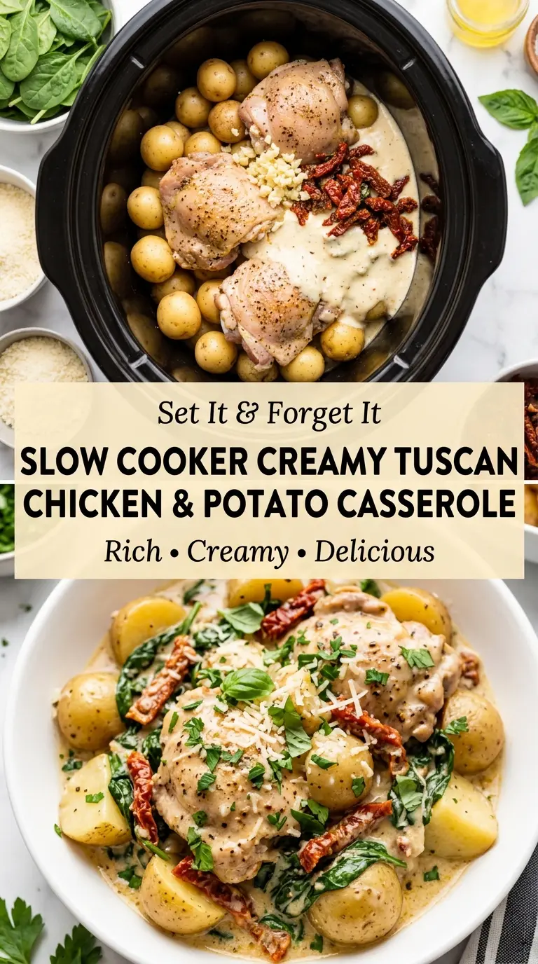 Slow Cooker Creamy Tuscan Chicken & Potato Casserole