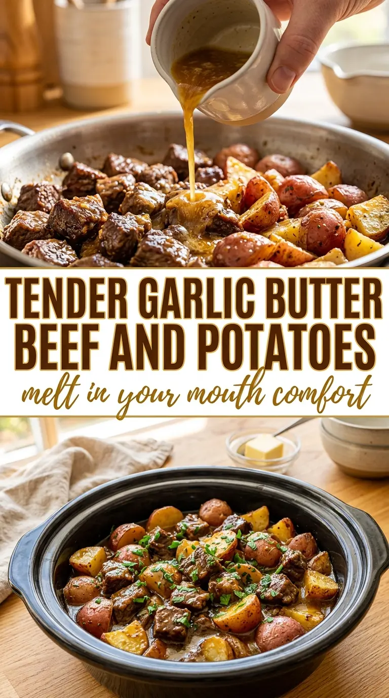 Slow Cooker Garlic Butter Beef Bites with Potatoes