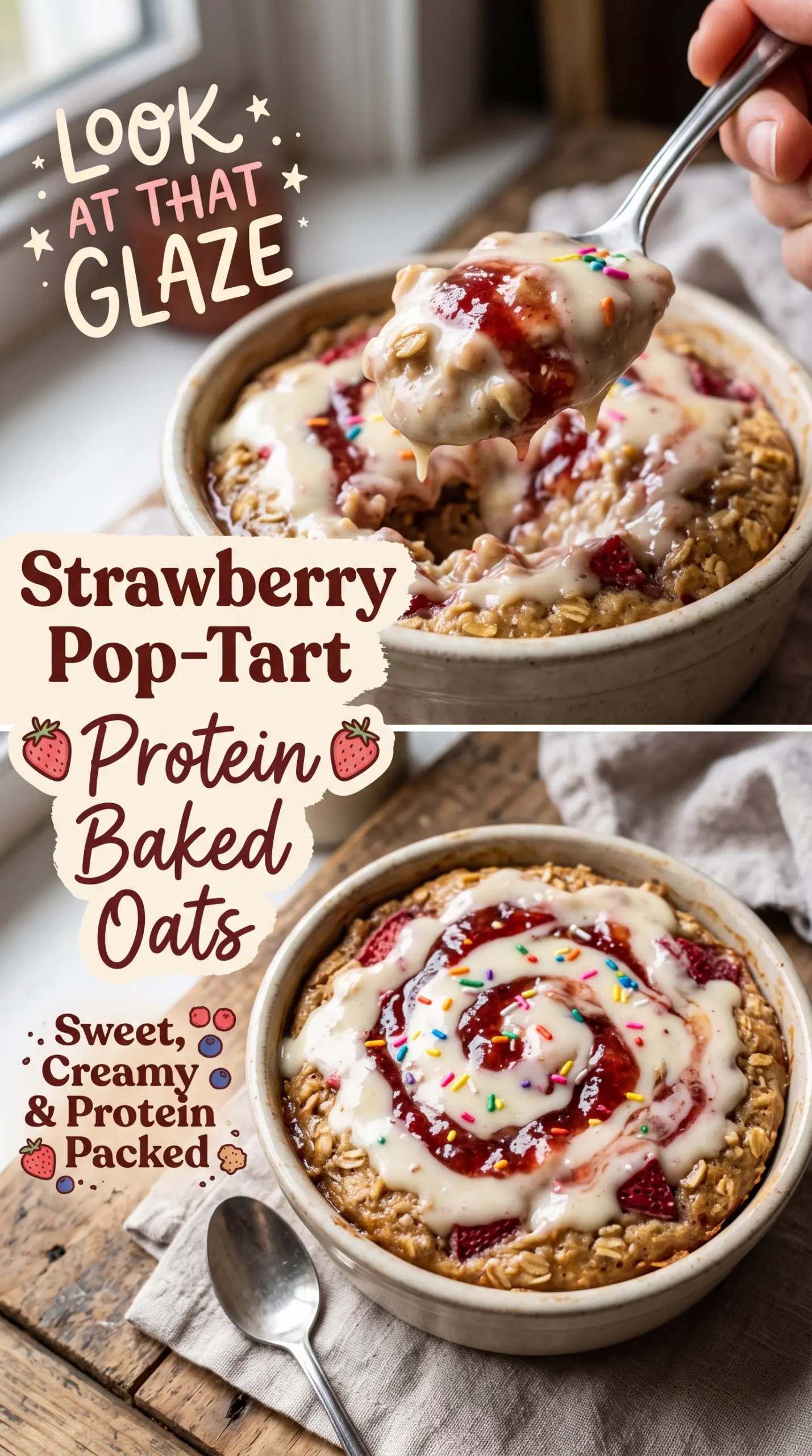Strawberry Pop-Tart Protein Baked Oats fluffy glazed