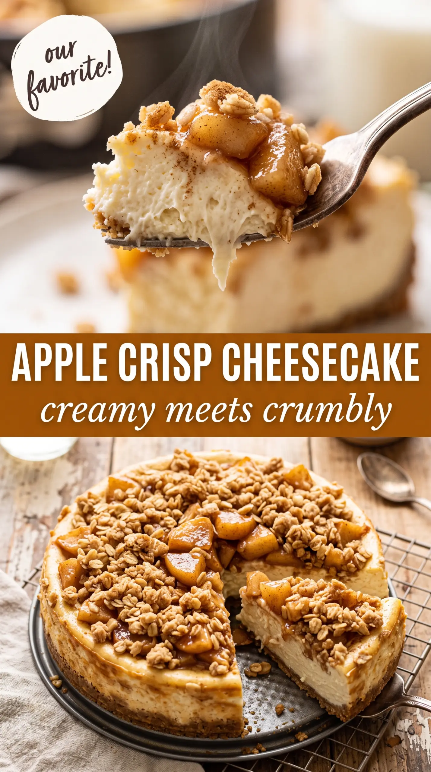 Apple Crisp Cheesecake creamy cinnamon crumble