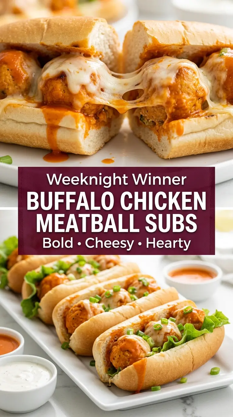 Buffalo Chicken Meatball Subs spicy cheesy