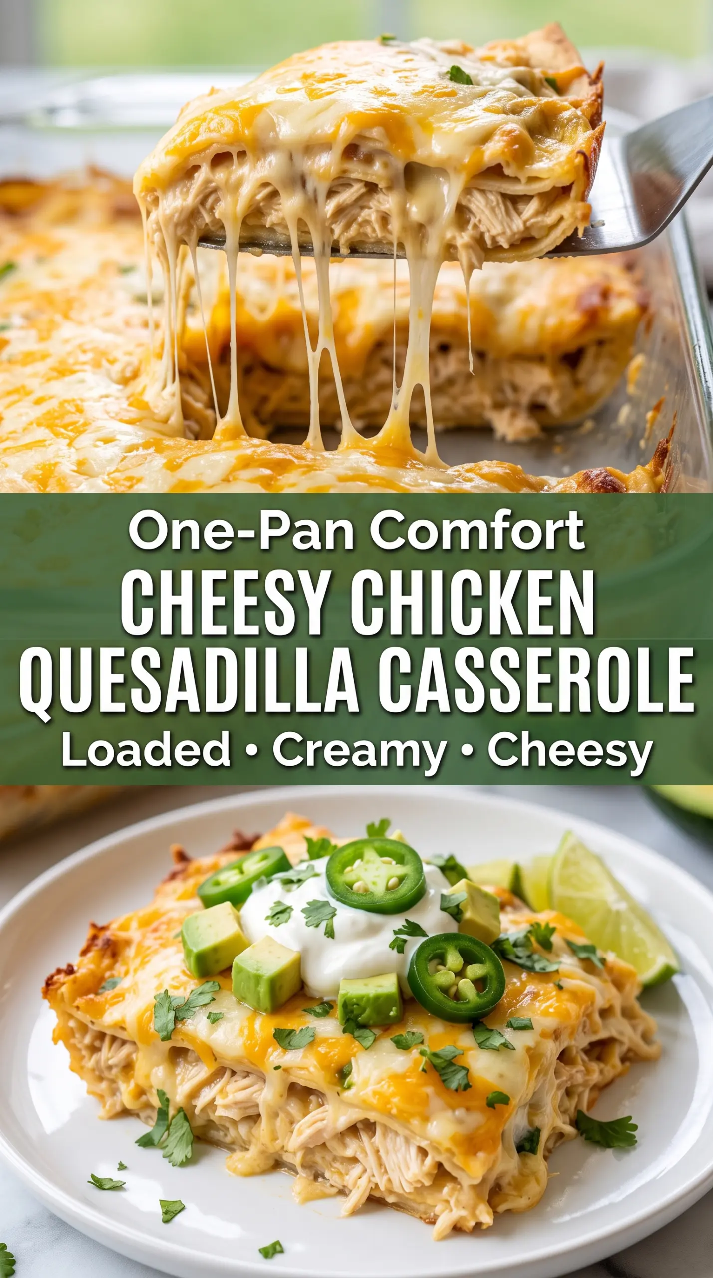 Cheesy Chicken Quesadilla Casserole layered Tex-Mex bake