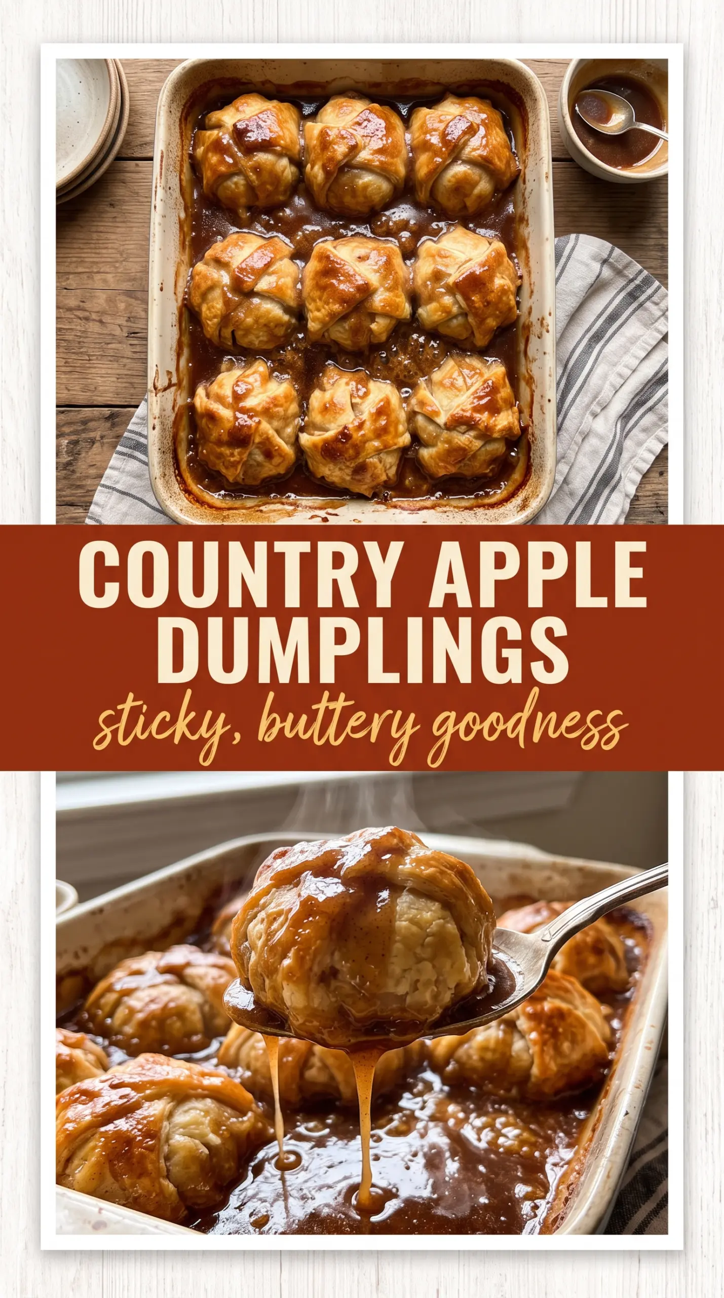 Country Apple Dumplings, flaky, gooey, cinnamon-spiced