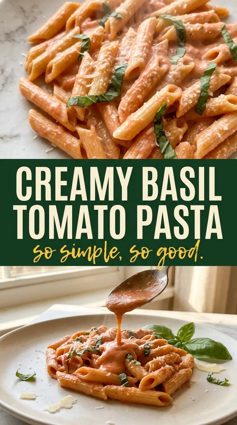 Creamy basil tomato pasta, silky, fresh, comforting