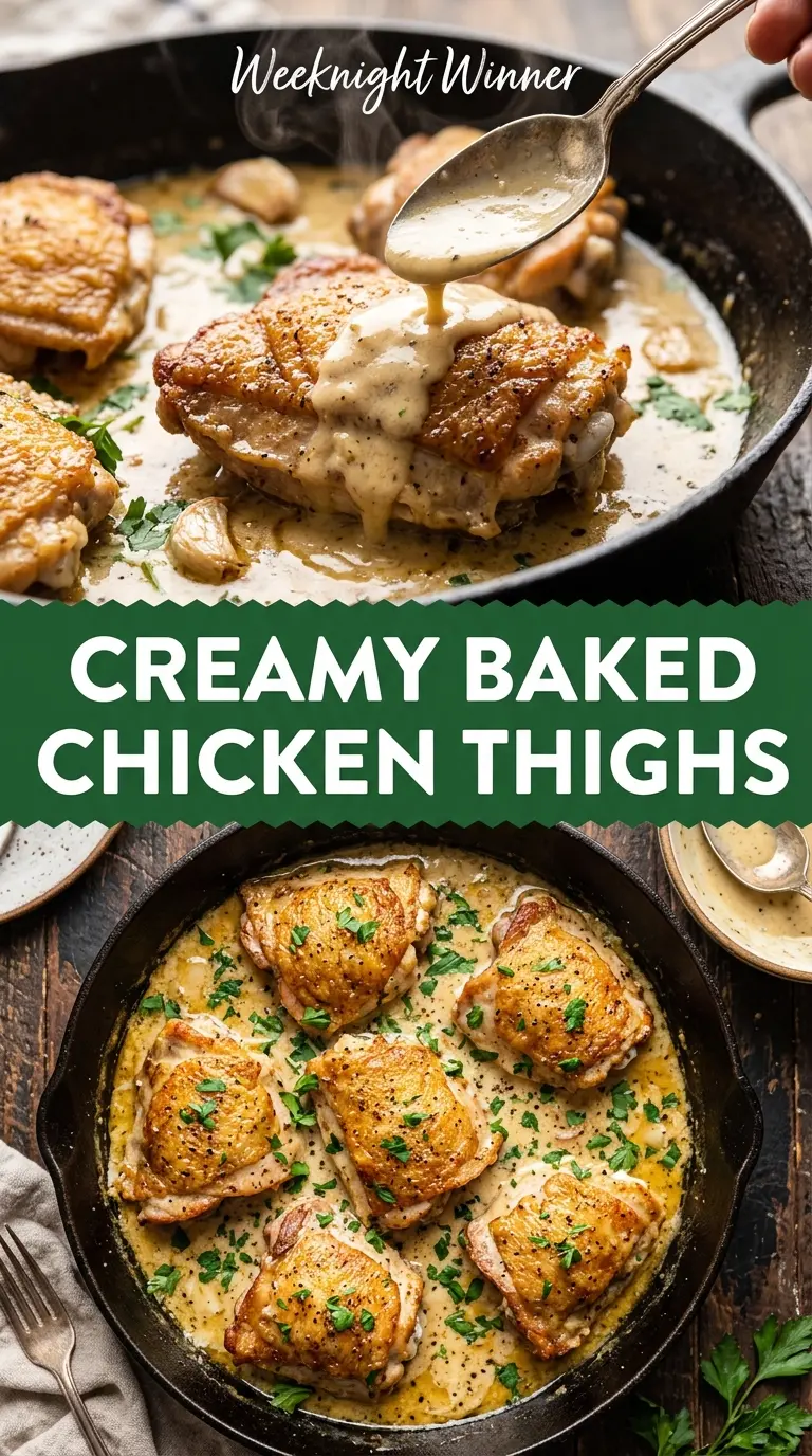 Creamy Oven Baked Chicken Thighs crispy chicken, garlic parmesan