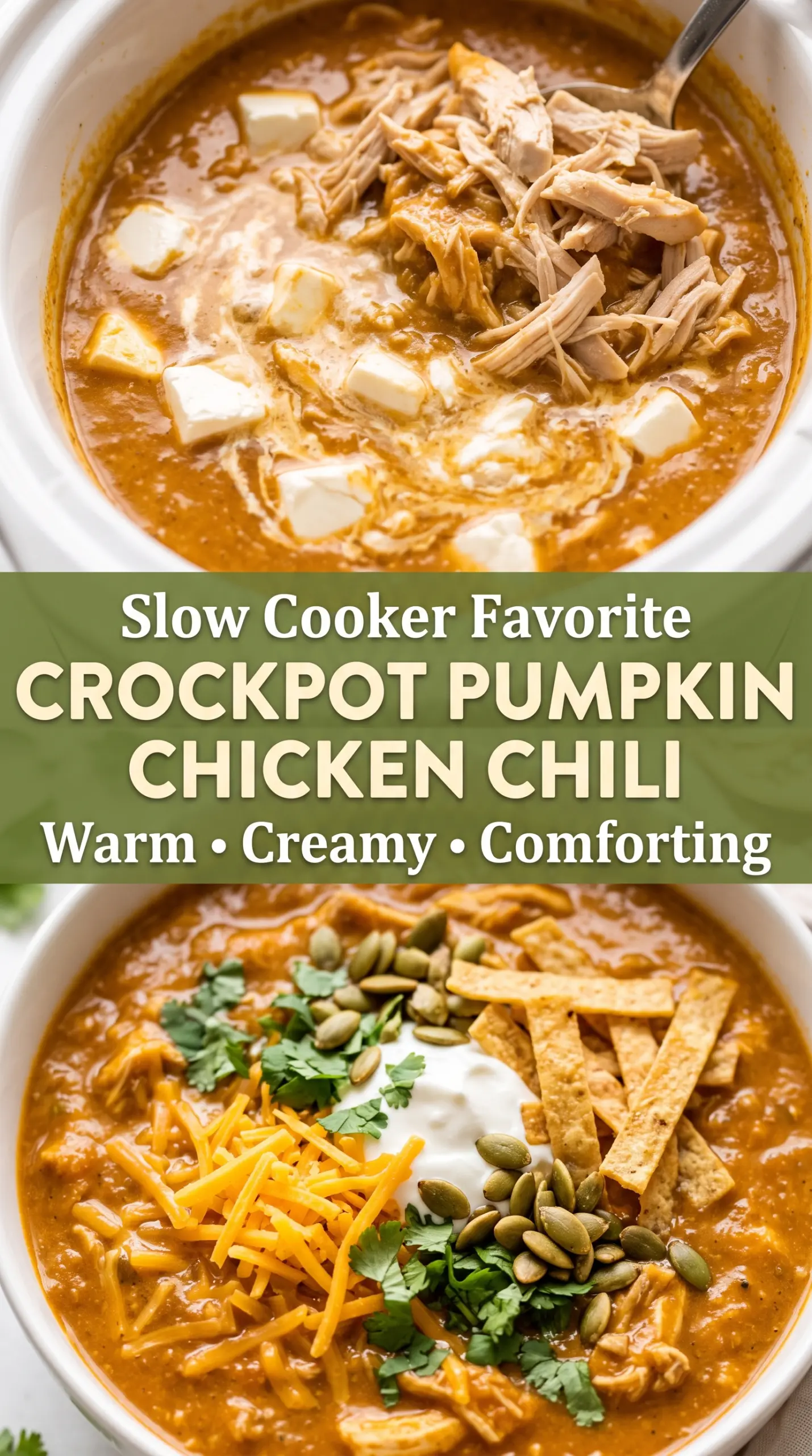 Crockpot Pumpkin Chicken Chili creamy hearty