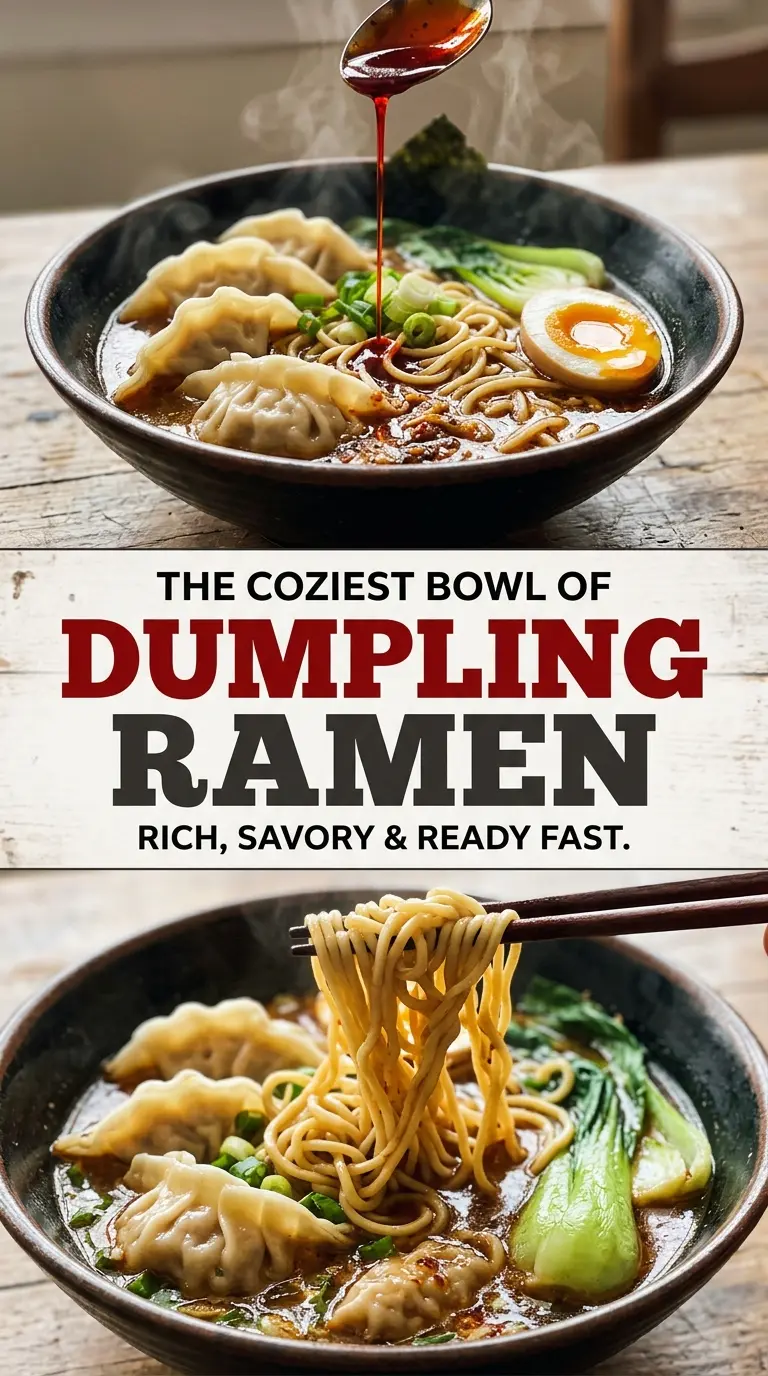 Dumpling Ramen Bowl savory noodles, soft-boiled egg, chili oil