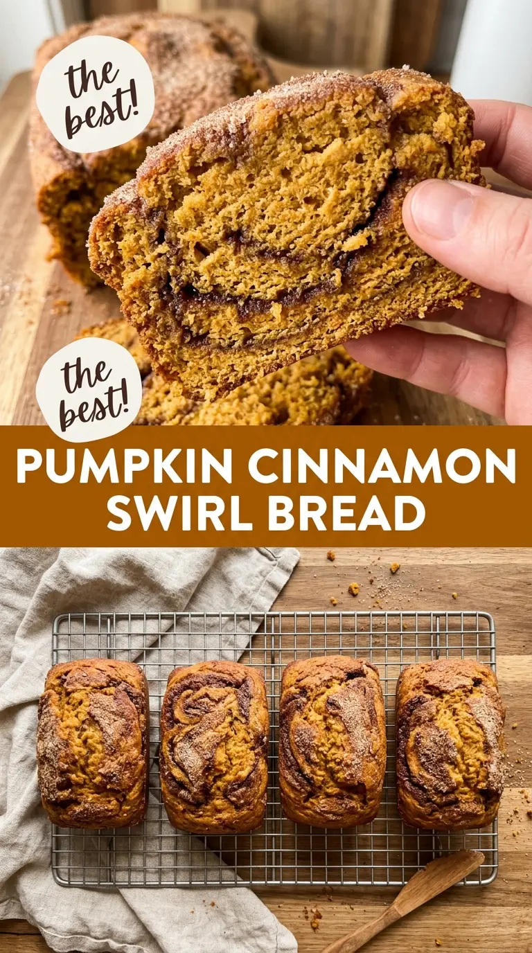 Mini pumpkin bread with cinnamon swirl, soft spiced loaves