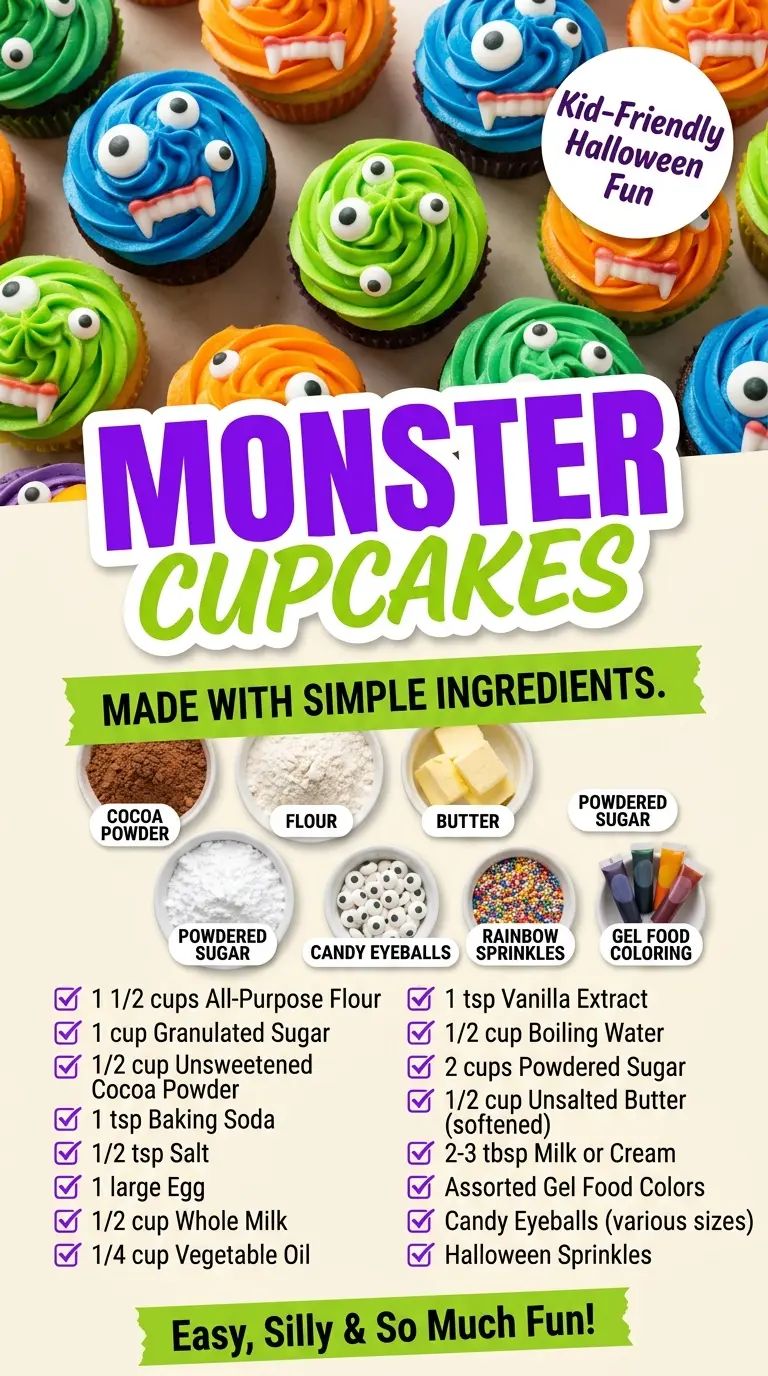 Monster cupcakes chocolate buttercream candy-eyed
