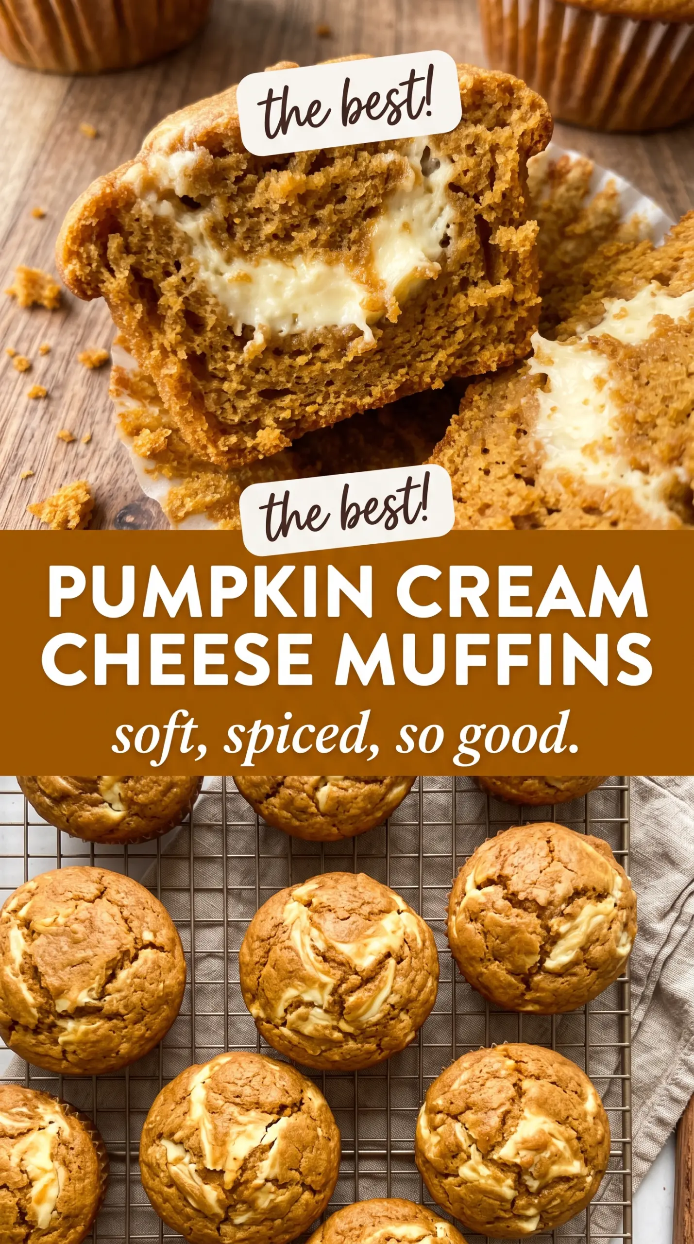 Pumpkin Cream Cheese Swirl Muffins, spiced bakery-style, tender crumb