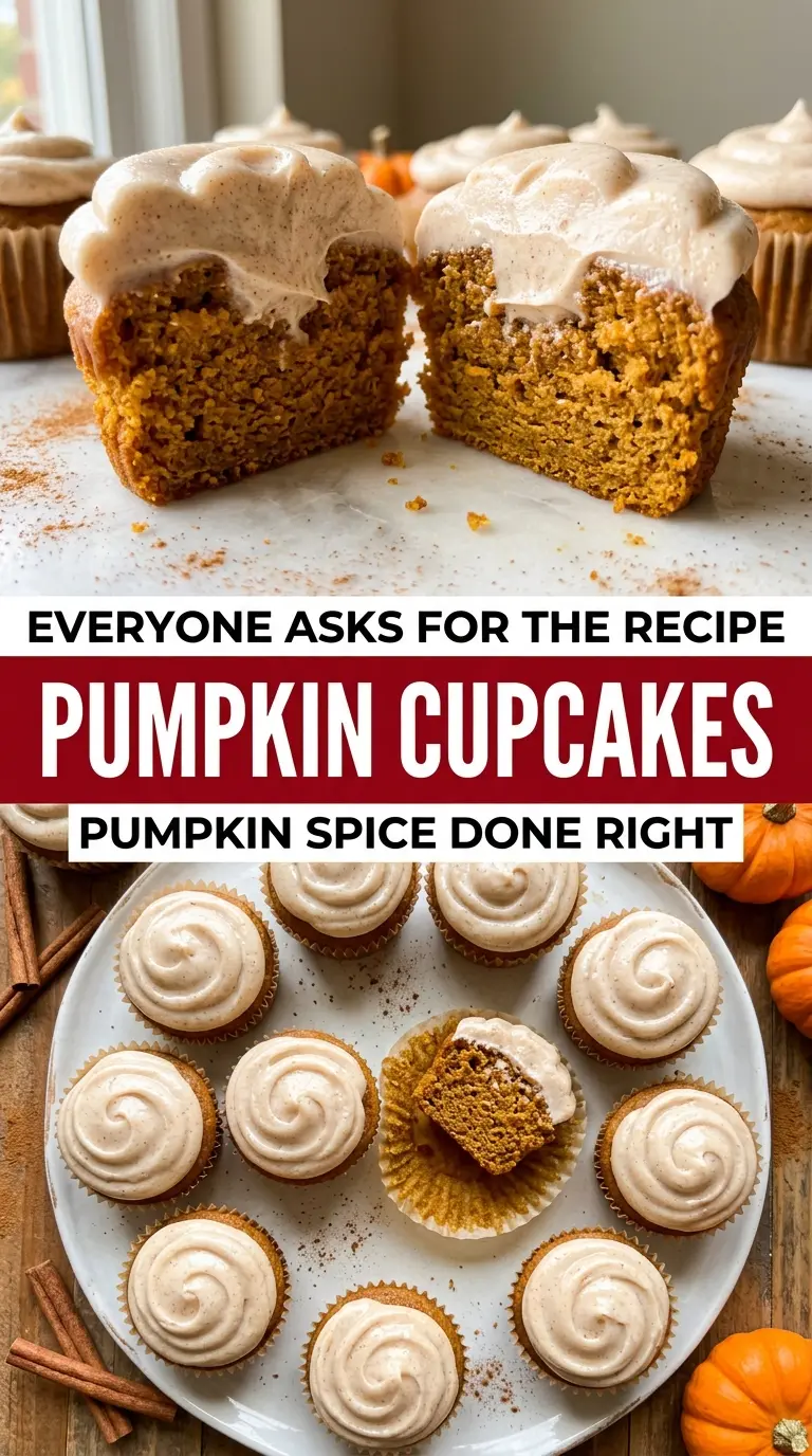 Pumpkin cupcakes with cinnamon cream cheese frosting, soft spiced bake