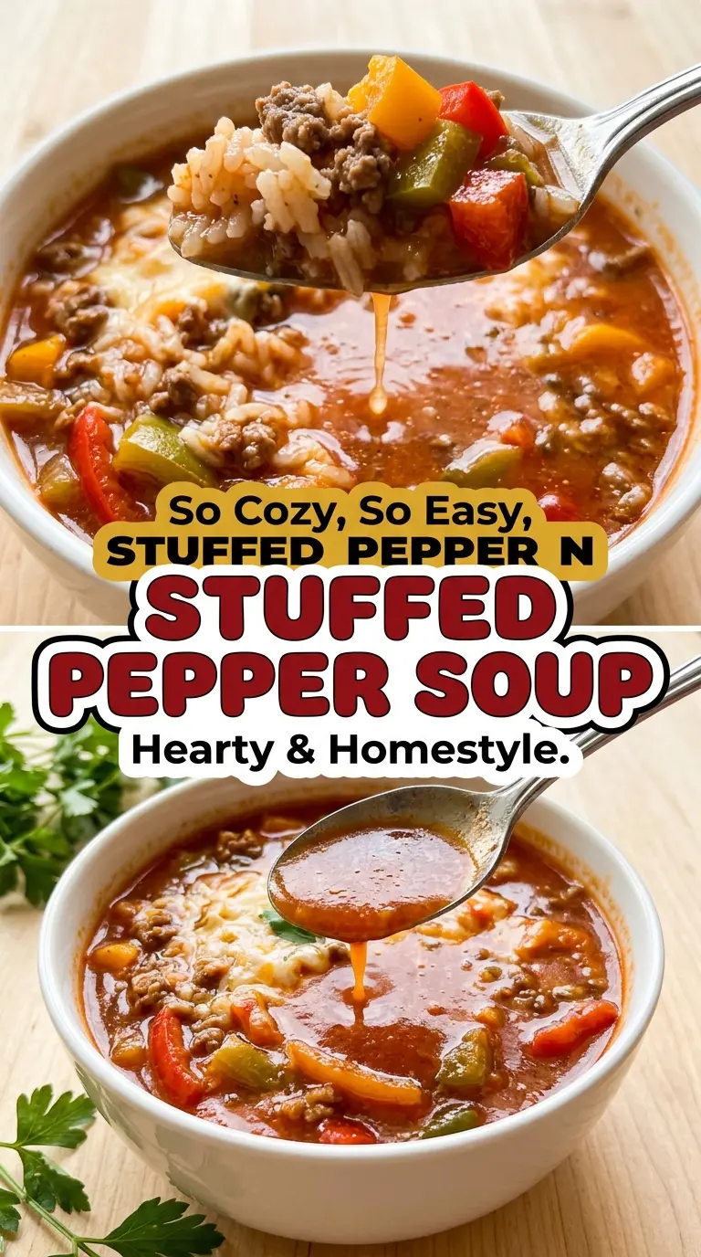 Stuffed Pepper Soup hearty tomato, beef, rice